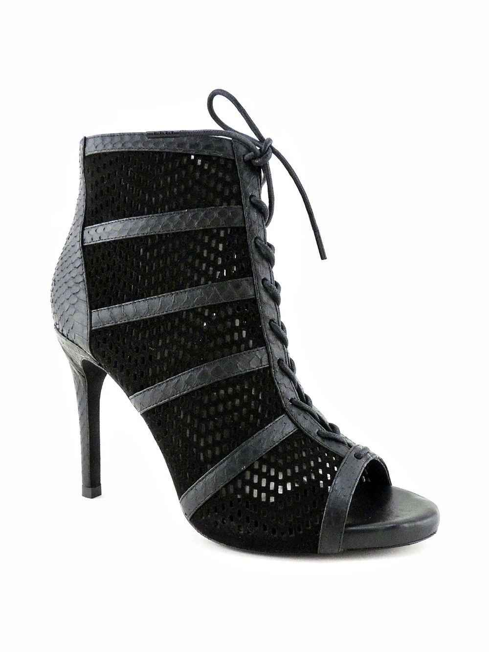 Joie Beige Shari Perforated Lace-Up Open-Toe Bootie - Black Suede, Size 35